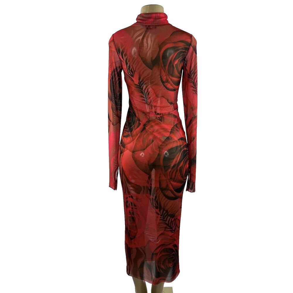 AFRM Shailene Dress Size S Midi Mesh Black Red Rose Dark Romance Whimsigoth - Picture 9 of 11